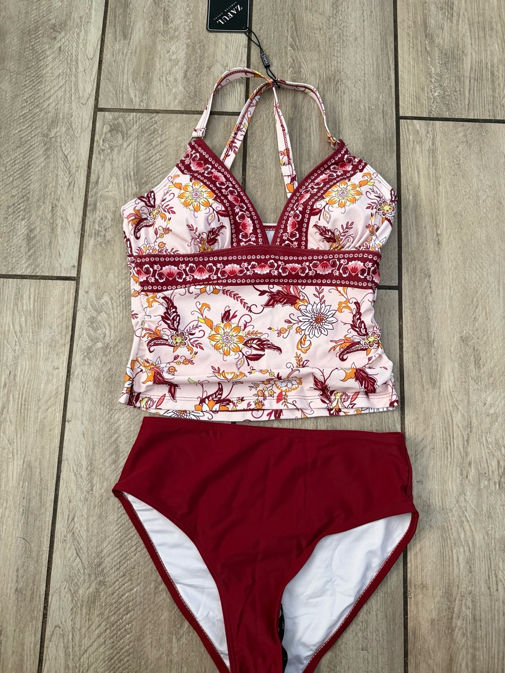 Zaful Floral Red Tankini Set
